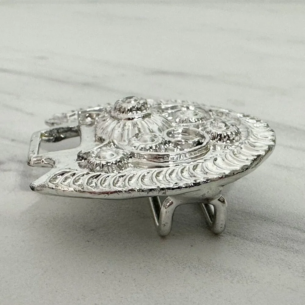 Vintage Silver Tone Ornate Studded Belt Buckle Piece